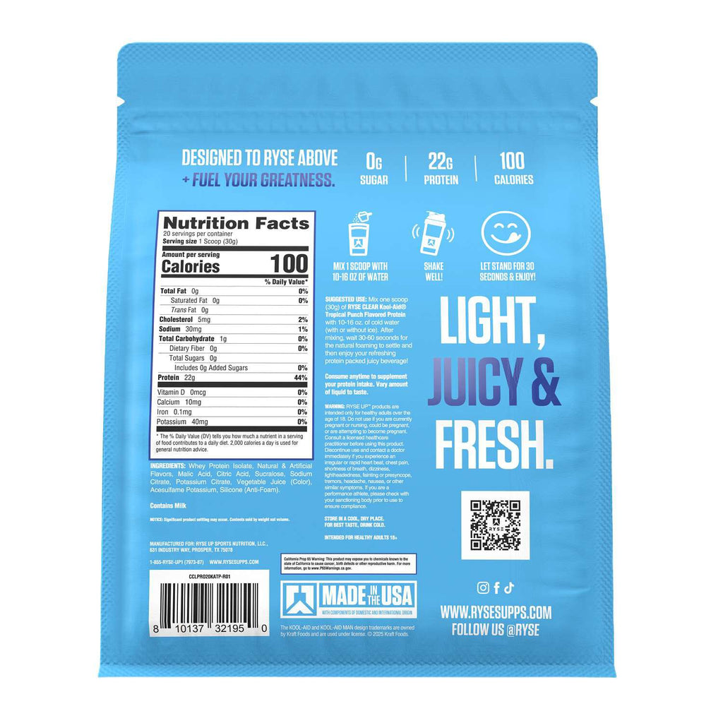 RYSE Clear Protein - Kool-Aid™ Tropical Punch - 20.5 oz (20 Servings)
